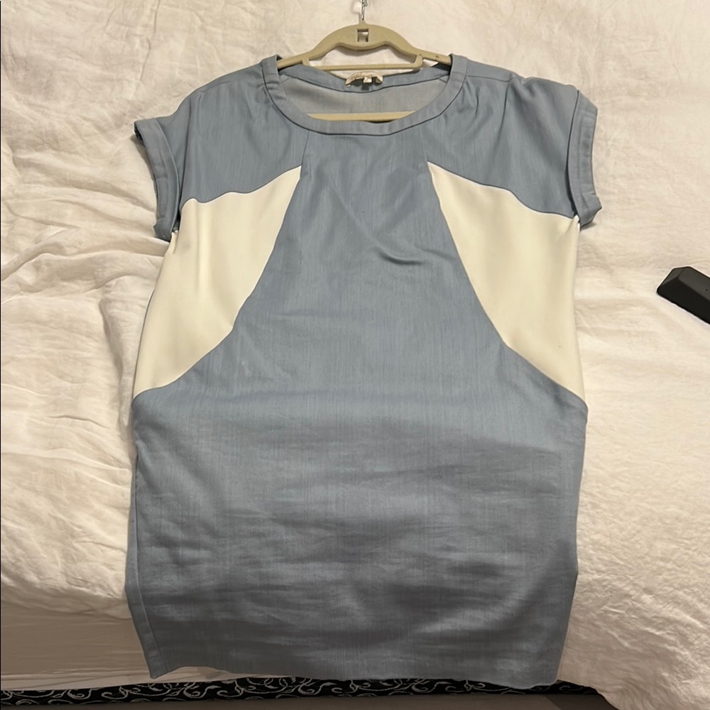 MAJE DENIM Blue and COTTON White MINI Dress WITH POCKETS